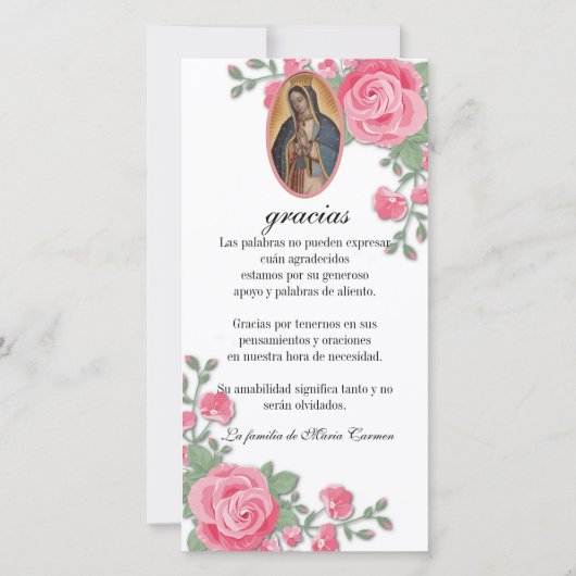 グアダルーペヴァージンメアリー葬式の哀悼スペインのの意 サンキューカード (正面)
