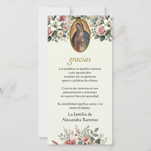 グアダルーペヴァージンメアリー葬式の哀悼スペインのの意 サンキューカード (正面)