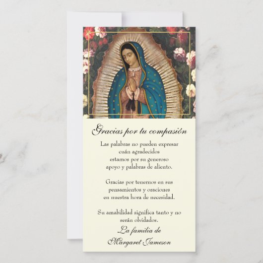 グアダルーペヴァージンメアリー葬式の哀悼スペインのの意 サンキューカード (正面)