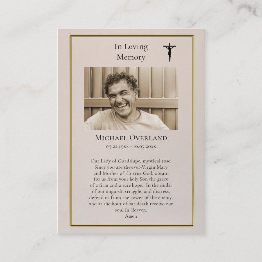 グアダルーペヴァージン無名葬儀祈りの言葉カード プレイスカード (裏面)