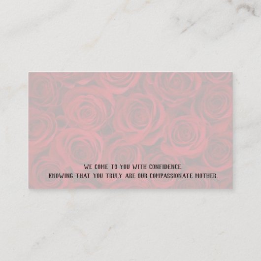 グアダルーペ宗教祈りの言葉聖典 名刺 (裏面)