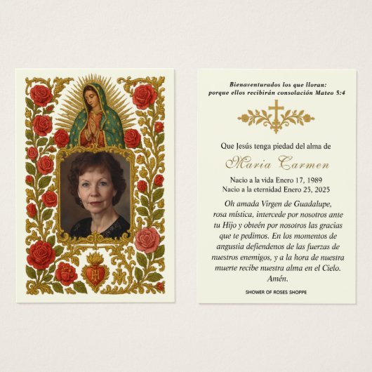 グアダルーペ葬儀スペインの祈りの言葉 (正面&裏面)