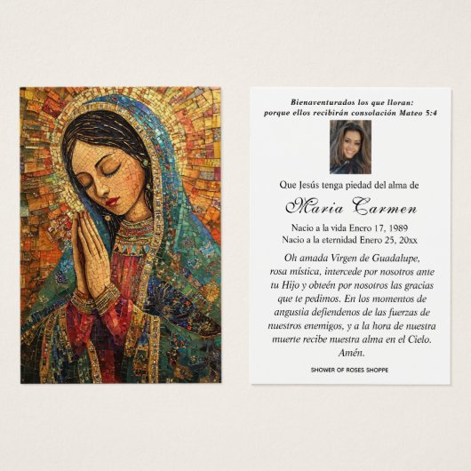 グアダルーペ葬式スペインの聖祈りの言葉 (正面&裏面)