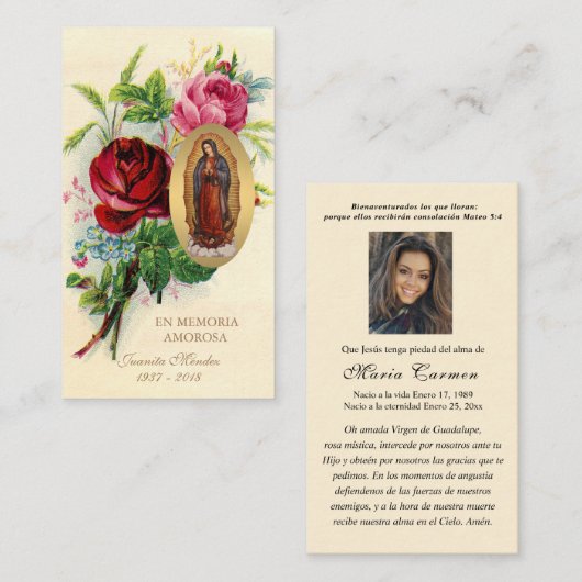 グアダルーペ葬式スペインの聖祈りの言葉 ノートカード (正面/裏面)