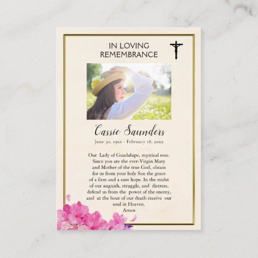 グアダルーペ記念祈りの言葉カード プレイスカード (裏面)