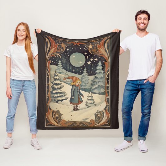 グアッシュヴィンテージレトロクリスマス フリースブランケット (インサイチュ)