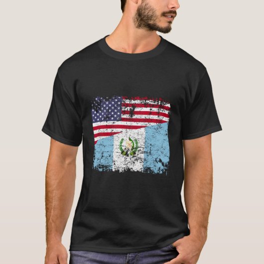 グアテマラのルーツハーフアメリカ国旗グアテマラ Tシャツ (正面)