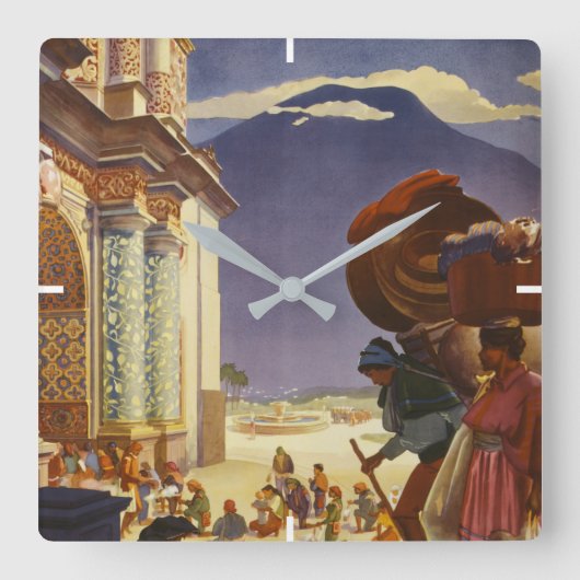 グアテマラのヴィンテージ旅行ポスター スクエア壁時計 (正面)