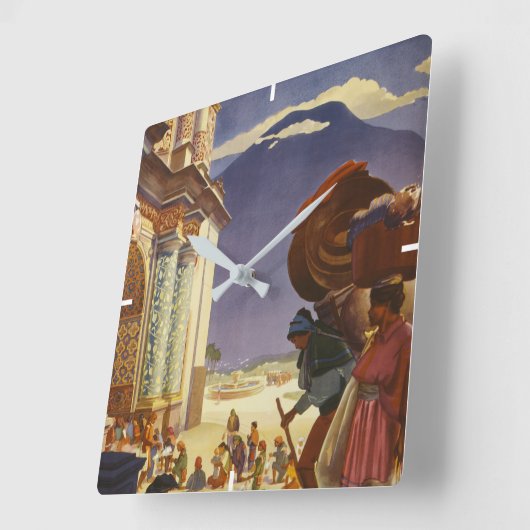 グアテマラのヴィンテージ旅行ポスター スクエア壁時計 (傾斜)