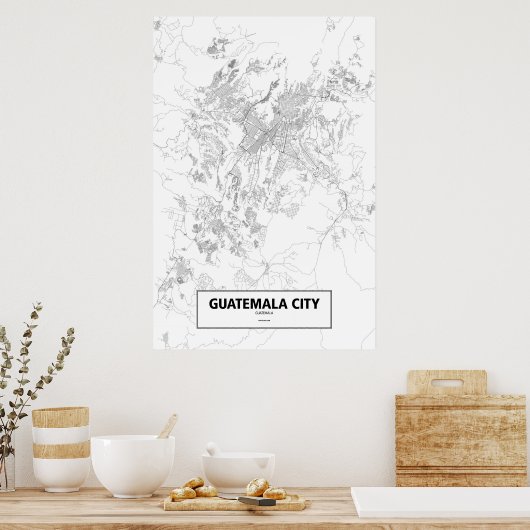 グアテマラの都市，グアテマラ（黒の上に白） ポスター (キッチン)