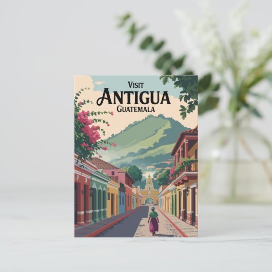 グアテマラアンティグアイラストレーショントラベルアートヴィンテージ ポストカード (スタンド正面)