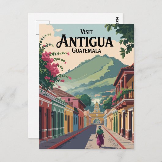 グアテマラアンティグアイラストレーショントラベルアートヴィンテージ ポストカード (正面/裏面)
