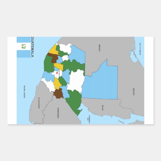 グアテマラ国の地図の国旗 長方形シール (正面)