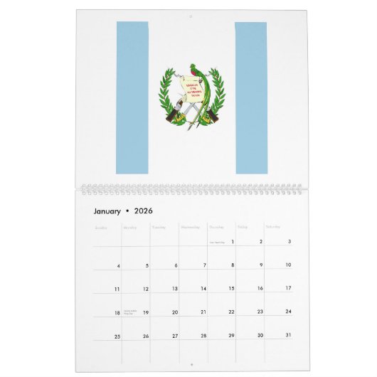 グアテマラ国旗の紋章 カレンダー (1月 2026)