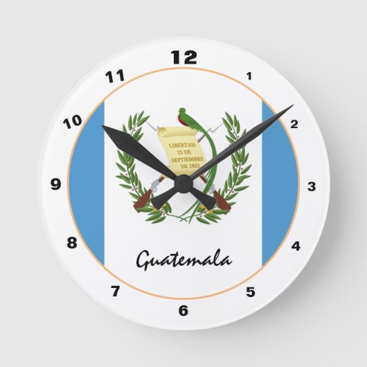 グアテマラ国旗&グアテマラトレンディーファッション/デザイン ラウンド壁時計 (正面)