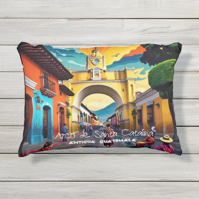 グアテマラ旅行ヴィンテージポスターアンティグア アウトドアクッション (正面)