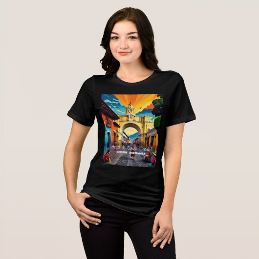 グアテマラ旅行ヴィンテージポスターアンティグア トライブレンドTシャツ (正面全面)