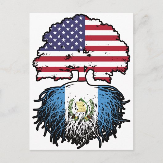 グアテマラ・アメリカ合衆国の木のルーツ国旗 ポストカード (正面)
