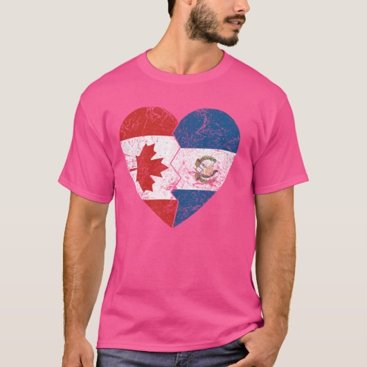 グアテマラ・カナダ国旗ハート・カナダ・グアテマラ Tシャツ (正面)
