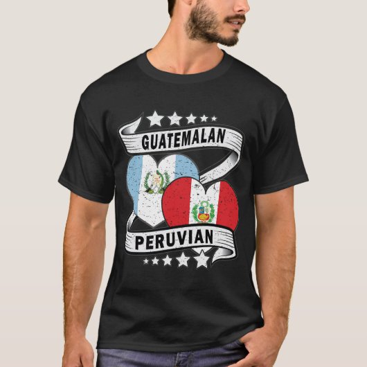 グアテマラ ペルー フラグ 半分グアテマラ人 半分ペルー人 Tシャツ (正面)