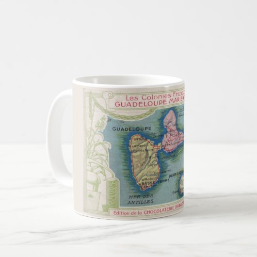 グアドループ島のビンテージ地図マグ コーヒーマグカップ (正面左)
