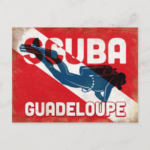 グアドルーペスキューバダイバーブルーレトロ ポストカード