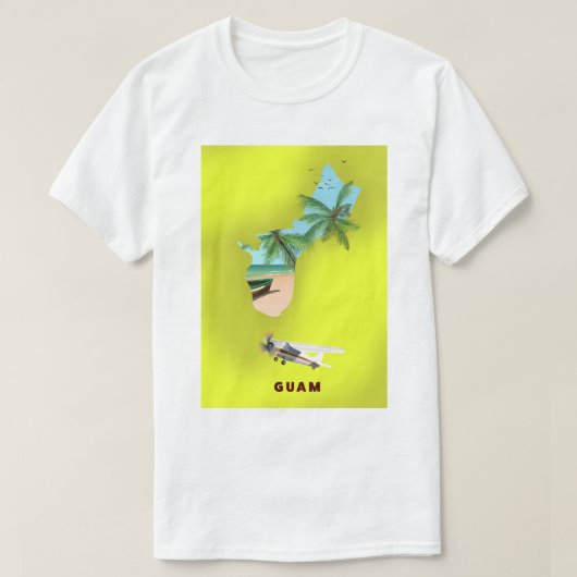 グアムのイラストマップの旅行ポスター Tシャツ (デザイン正面)