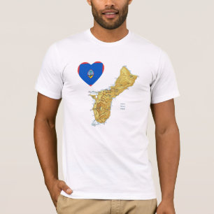 グアムの旗のハートおよび地図のTシャツ Tシャツ