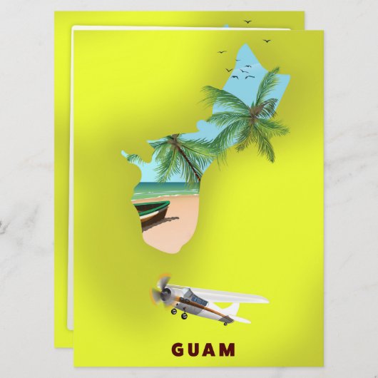 グアム図解入りの、写真付きの地図の旅行ポスター 招待状 (正面/裏面)