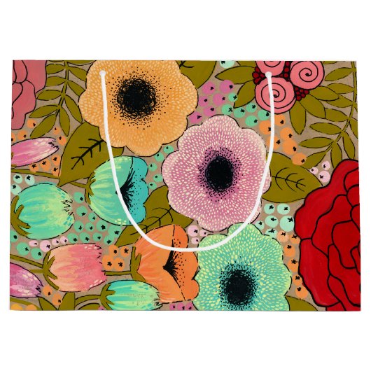 グアーチア絵を描ートフローラフラワーガーデン ラージペーパーバッグ (正面)