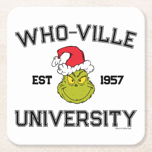 グインチ | Who-ville University Est 1957 スクエアペーパーコースター (正面)