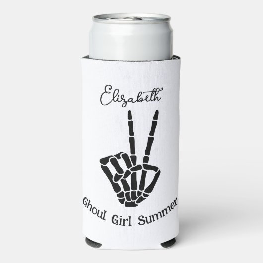 グウルガールサマースケルトンピースサインパーソナライズされた スリム缶クーラー (Seltzer裏面)