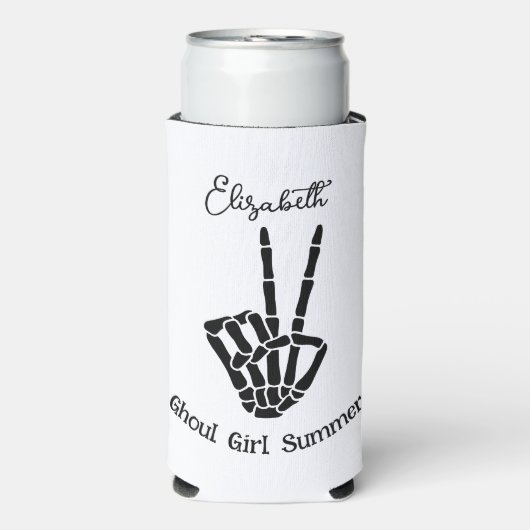 グウルガールサマースケルトンピースサインパーソナライズされた スリム缶クーラー (Seltzer正面)