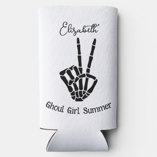 グウルガールサマースケルトンピースサインパーソナライズされた スリム缶クーラー (裏面)