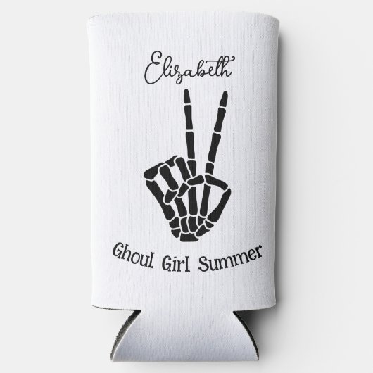 グウルガールサマースケルトンピースサインパーソナライズされた スリム缶クーラー (正面)