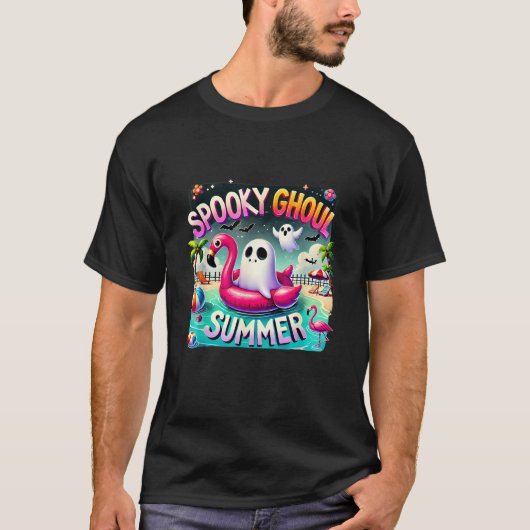 グウルサマー不気味キュート幽霊フラミンゴハローサマム Tシャツ (正面)