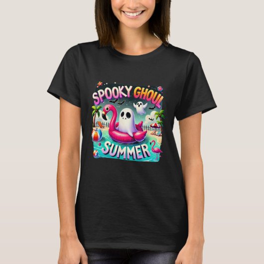 グウルサマー不気味キュート幽霊フラミンゴハローサマム Tシャツ (正面)