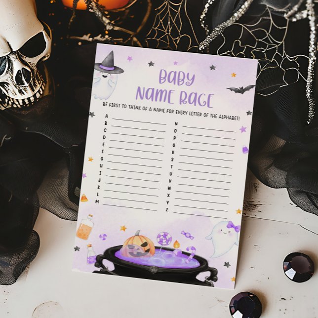 グウルハロウィーンベイビーシャワーベビー名レースゲーム (Purple Oh Sheet Baby Shower Baby Name Race Game)