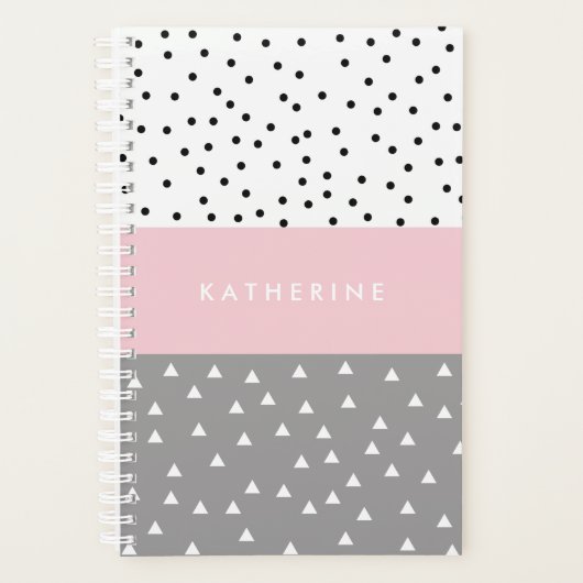 グエレガントレー&ピンク色のジオメトリ三角形とドット プランナー手帳 (正面)