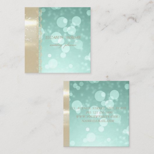 グエレガントロモダンモルーズ，フェイク金ゴールド,《写真》ぼけ味，レース スクエア名刺 (正面/裏面)