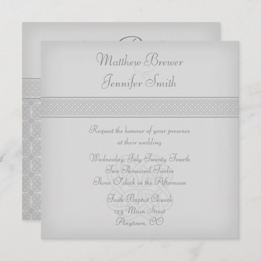 グカスタムリーンケルト結び目模様スクエア結婚式招待状 招待状 (正面/裏面)