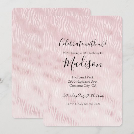 グガーリーラム赤面ピンクゼブラプリント 招待状 (正面/裏面)
