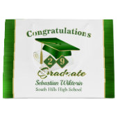 グクラシックリーン金ゴールドのパーソナライズされた卒業 ラージペーパーバッグ (正面)