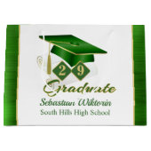 グクラシックリーン金ゴールドのパーソナライズされた卒業 ラージペーパーバッグ (正面)