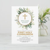 ·グシンプルリーネリー·葉金ゴールド第1回聖餐式 招待状 (スタンド正面)