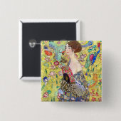 グスタフのクリムトによるファンを持つ女性 缶バッジ (正面&裏面)