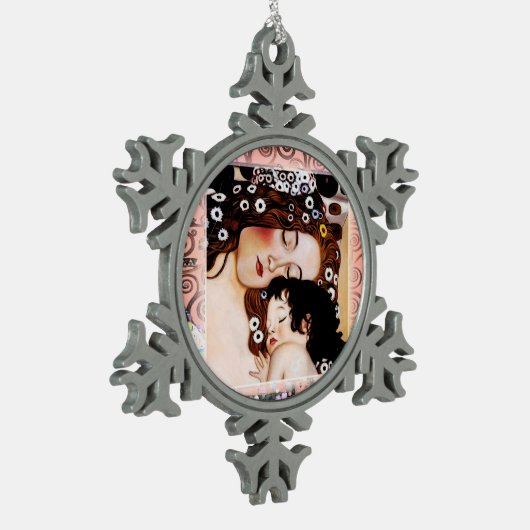 グスタフのクリムトのコラージュによる母そして子供 スノーフレークピューターオーナメント (左)