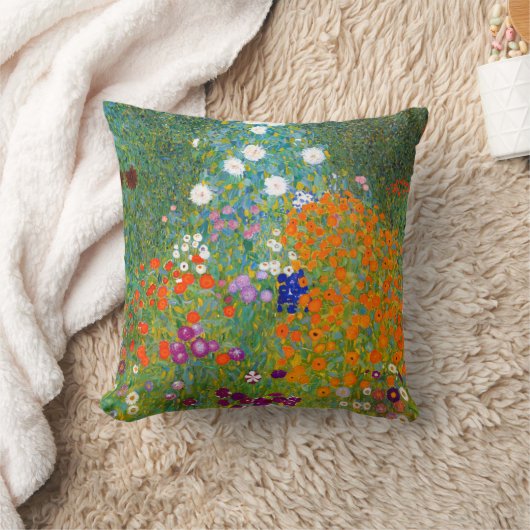グスタフのクリムトのヴィンテージの花柄による花園 クッション (ブランケット)