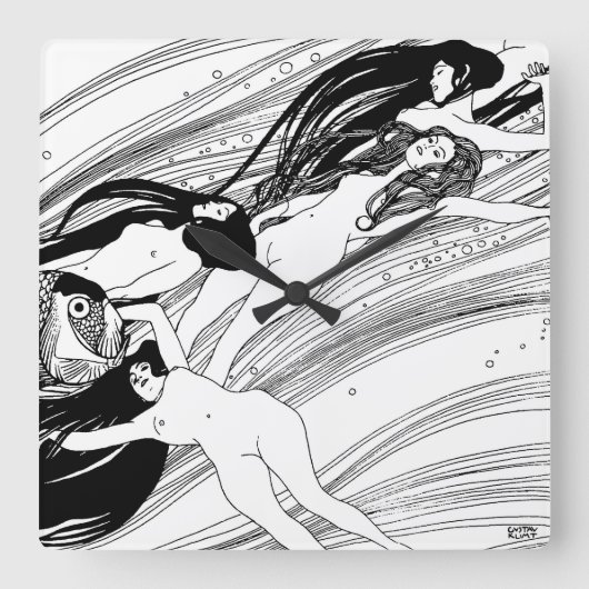 グスタフのクリムト-魚の血の超現実的で日本のな芸術 スクエア壁時計 (正面)