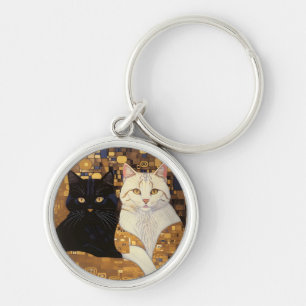 グスタフインスパイアクリムト2匹の猫がベッドに キーホルダー